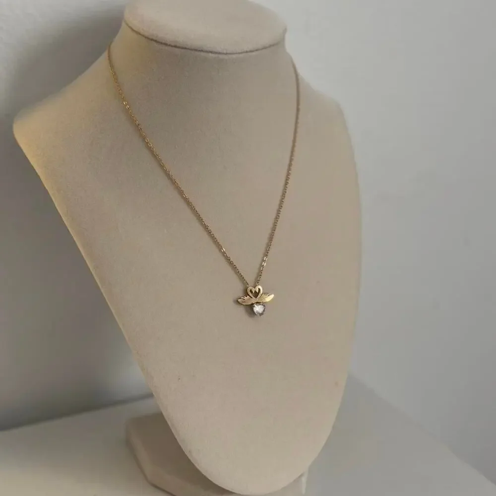 Gold Swan Necklace Heart Crystal Pendant Elegant Summer Jewelry Gift for Women - Picture 2 of 4